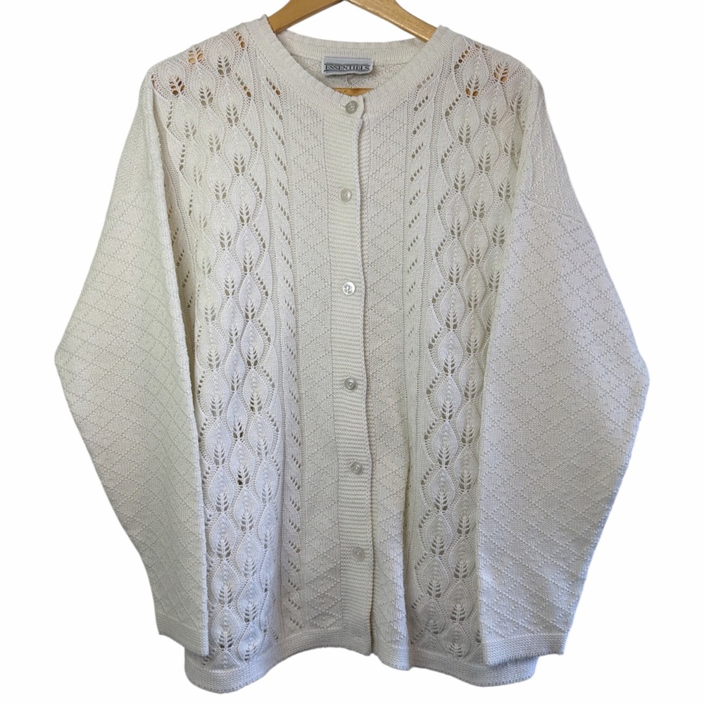 Essentiels Cardigan Sweater Cream Cable Knit Button Front L Canada